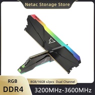 Netac Ram Ddr4 3600Mhz 3200Mhz RGB Memory DDR 8Gb 16Gb X2 32Gb Ram Memory Modules Ddr4 Kits P