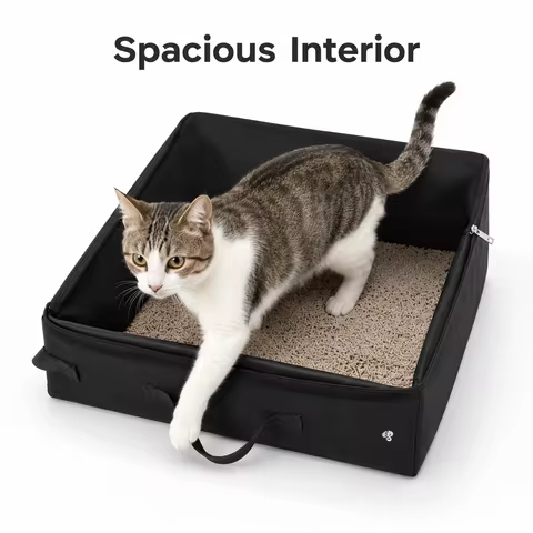 Portable Cat Litter Box Foldable Travel Cat Litter Bag Waterproof Fabric Cat Toilet with Zipper Cove