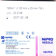 NIPRO STERILE MEDICAL NEEDLE 18G X 1 INCH (25mm) 100's   EXPIRY  2030