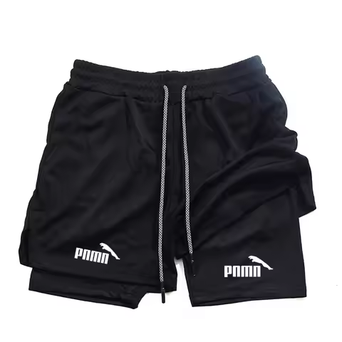 Summer breathable 2-in-1 double-layer shorts men's elastic compression shorts quick drying multifunc