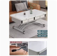 Others - 升降茶几餐桌組合,餐桌茶几電腦桌化妝桌多用途升降摺疊可移動免安裝(玻璃+白玻璃+松木板+4抽屜)100x57cm