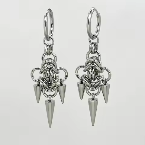 Punk Style Spiked Byzantine Chainmail Earrings for Women Gothic Stainless Steel Spikes Design Y2K Gr