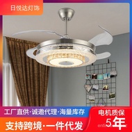 🍅Crystal Invisible Fan Lamp Dining Room European Living Room Ceiling Fan Lights with Light Household Ceiling Fan42Inch E