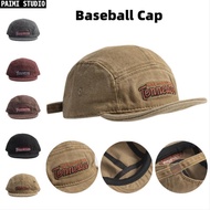 Red 5 Panel Short Brim Baseball Cap Men Women Retro Cotton Hat with Embroidery for Outdoor Camping B