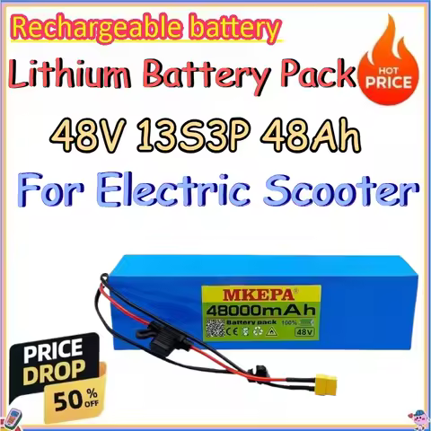 48V 13S3P 48Ah Lithium Battery Pack for Electric Scooter Replace Rechargeable 18650 Lithium Battery