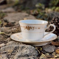 日本 Noritake 骨瓷咖啡茶杯組 杯+碟 _金邊小花款