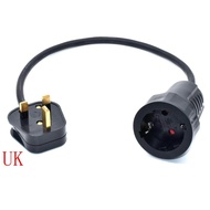 UK/ South Africa 3PIN Inlet plug to Schuko CEE 7/3 Outlet European Female Socket Power Extension Cor