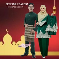 emerald green SET FAMILY DARISSA KEBAYA MODEN LACE IBU ANAK AYAH BAJU MELAYU CEKAK MUSANG RAYA SEDONDON