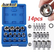 BACKOF 14PCS/Set Hexagon Socket Nut Socket, With Storage Box E4-E24 Wrench Head Star Socket Set, Ext