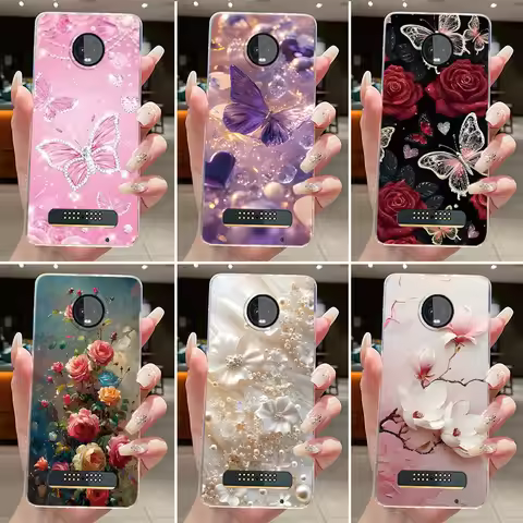 For Motorola Moto Z3 Play Case Clear Luxury Fashion Butterfly Flower Soft Silicone Phone Cover for M