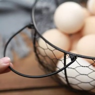 【100% Original】▫❣Large Stainless Steel Mesh Wire Egg Storage Basket with Ceramic Farm Chicken Top an