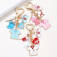จี้ ลาย พยาบาล และ หมอ ทำจากโลหะผสม, พวงกุญแจสีชมพู, ที่มีลวดลาย - หน้ากาก - เครื่องวัดอุณหภูมิ - หม