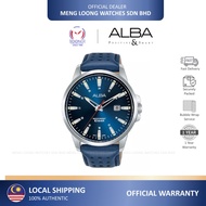 ALBA Men Watch AS9Q65X Blue Leather Strap Analog Date 100% Original Jam Lelaki