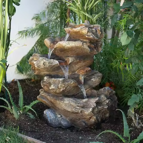 WIN1087 Indoor/Outdoor Floor Waterfall Fountain with LED Lights, 5-Tiered Rainforest Fountain 22", B