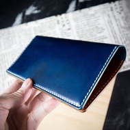 【客製化禮物】【輕薄對折 長夾】藍色Cordovan馬臀皮 客製化刻字