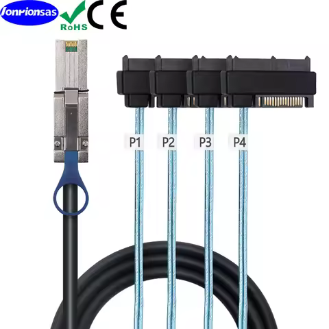 Mini SAS HD SFF-8088 to 4X SAS SFF-8482 with 15P SATA Male 2 in 1 Data Server Cable