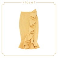 KLOSET Midi Skirt With Ruffles (AW19 - S006) กระโปรงทรงสอบ แต่งระบาย ผ้าสีพื้น
