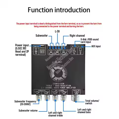 TPA3255 Bluetooth Digital Amplifier Board ZK-AS21 2.1 Channel Portable Practical Multifunctional Amp