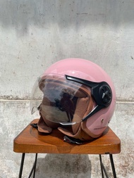 Helm Bogo Hijab cepol premium full leher wanita cewek Half Face SNI Dewasa Pria list busa coklat- Uk