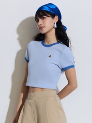 女裝|小熊刺繡羅紋圓領短袖T恤 女友T系列-藍色
