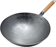 Carbon Steel Wok,Traditional Hand Hammered Carbon Steel Pow Wok with Wood and Steel Handle Removable