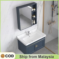 Aluminum Bathroom Cabinet Mirror Ceramic Sink with Basin Set Cosmetic Storage Mirror Box Kabinet Bercermin