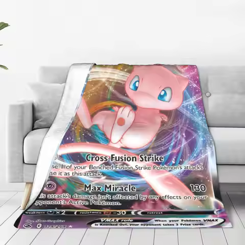 Pokemon Anime Card Mew MAX Blanket Flannel Cartoon Game Super Warm Throw Blankets for Outdoor Bedspr