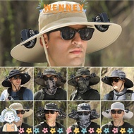 WENNEY Solar Fan Hat, with 2 Solar Fan Wide Brim Fisherman Hat, Casual Anti UV Breathable Sun Visor Cap Summer