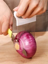 1入組隨機顏色不銹鋼洋蔥叉用於切片日常洋蔥切割器