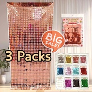 3Packs Square Foil Curtain Backdrop 1x2m Metallic Sequin Wall Decor for Birthday Party Needs
