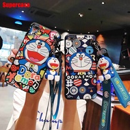 OPPO A31 A8 A9 A5 2020 Realme 5 5i 5s C3 C2 A1K R17 F1 Plus A83 A1 A79 A77 F3 Case Doraemon Cartoon Cute Soft Silicone TPU Lanyard + Strap Cover