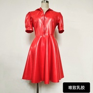 Pure Natural Latex Dress Womens A-Line Mini Dress Bubble Sleeve Multi-Color Spring Elegant Personali