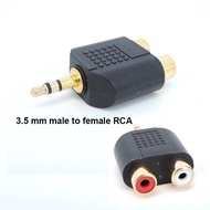 Gold plated 3pole Stereo 3.5mm AUX male to 2 RCA Female Audio Adapter Splitter Connector  SGK1