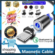 Agreen 1m 3.1A Fast Charger  With LED Light Magnetic 360 Round USB Cable Type C/Micro Usb for iP Pho