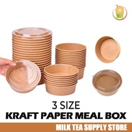 50PCS Kraft Paper Box Round Meal Box Takeout Box Lunch Meal Box Disposable Kraft Food Box