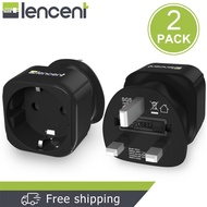 LENCENT 2X Europe to UK/Malaysia Plug Adapter Europe Schuko 2 Pin to 3 Pin UK Travel Adaptor Convert