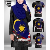 MALAYSIA Baju Jersey Muslimah Labuh Microfibre Plus Size Design Baru Couple Set JERSEY MUSLIMAH MICROFIBRE SUBLIMATION MALAYSIA MERDEKA SEDONDON FAMILY KELAS BLACK