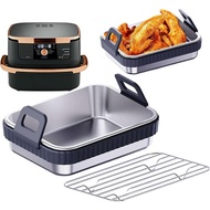 Kuali Pembakar Air Fryer Keluli Tahan Karat dengan Pemegang dan Rak Silikon, Aksesori Gred Makanan y