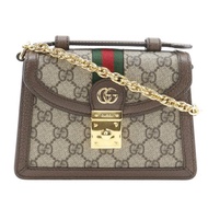 【日本直送】GUCCI Ophidia  ويب條紋迷你鏈帶肩背包 696180 GG Supreme 帆布 棕色 女款【二手】