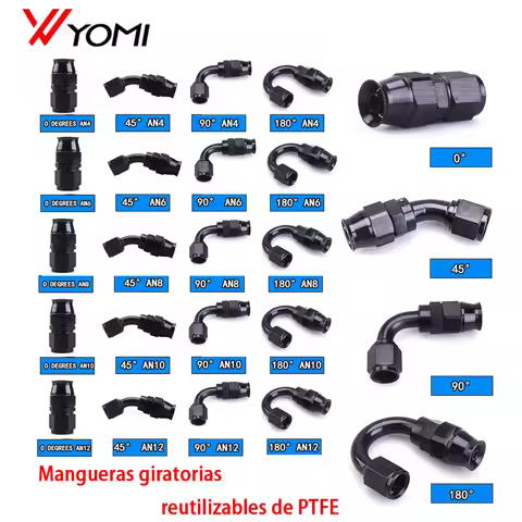 AN4 AN6 AN8 AN10 straight 045 90 180 Degree Reusable Hose End Fitting Adapter For Swivel PTFE Oil Fu