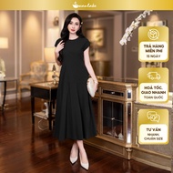 SWANLAKE | Women's Slim Maxi Dress with Pleated Fishtail Flared Cotton Sleeves and Waist for Office 