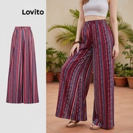 Lovito Women's Boho Tribal Print Ruched Pants L112ED565