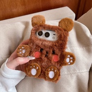 Cute Fuzzy 3D Bear Doll Phone Case For iTel A80 A70 A60 A50 A50C A49 A48 A25 Pro A05S A04 4G 5G Cute