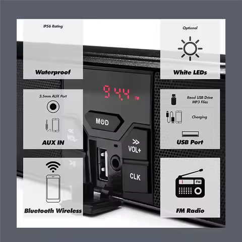 A61M-Stereo Speakers MP3 Music Player Bluetooth Player With USB AUX-In FM Radio For 13-14.96 Inch Ha