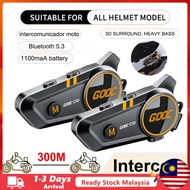 (🚚MY Stock🚚) C50 Motorcycle Intercom Helmet Headset Bluetooth 5.3 Tri-Colorful Lights Earphone IPX6 