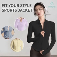 FUYOGI Sports Jacket Zipper Quick Drying Tight Sports Fitness Workout Running Long Sleeve Coat