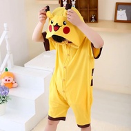 Fashion summer short sleeve kids Boys Girls Pajamas pure cotton pajamas child pyjamas hooded pikachu cosplay female men sleepers