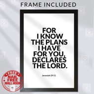 Bible Verse Wall Decor Jeremiah 29:11 – Inspirational Christian Quote Poster with Frame