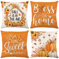 Linen Cushion Cover Pumpkin Sunflower "Sweet Home" Pattern Pillow Case 40x40/45x45/50x50/60x60cm