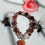 紅膠花火鳯凰瑪瑙小桃子設計款手鏈